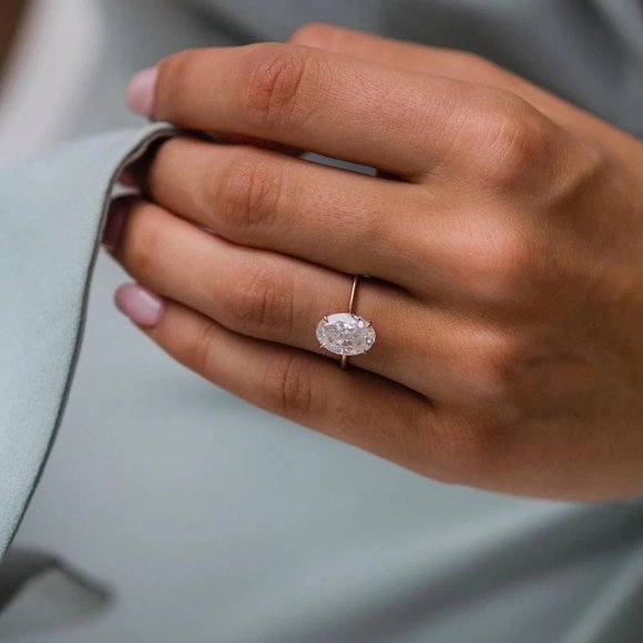 Certified 3ct. t.w. Moissanite Diamond Oval Crushed Ice 10K Yellow Gold Ring NEW - Picture 5 of 14